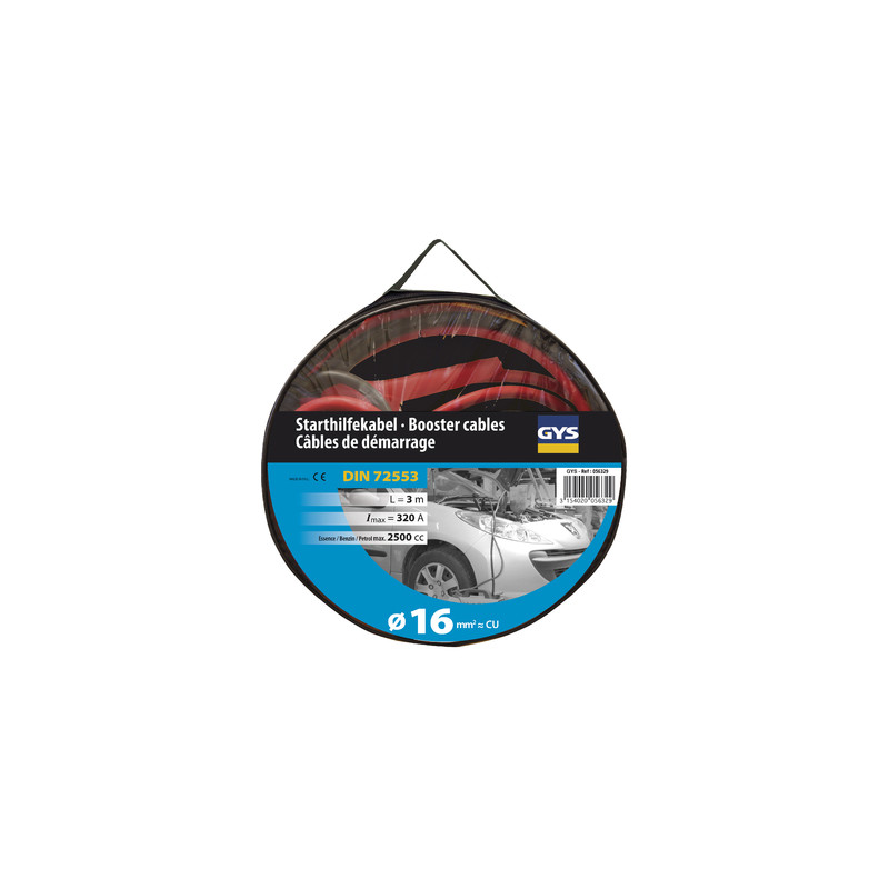Câbles démarrage 320 A - 3 m / 16 mm² - Pinces isolées