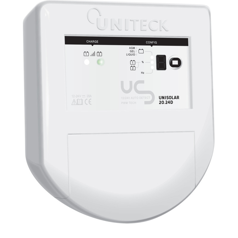 RÉGULATEUR DE CHARGE SOLAIRE PWM - 12V/24V - 20A - DOUBLE BATTERIE UNISOLAR 20.24 D