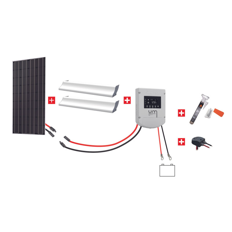 KIT CAMPING-CAR 300W 12V MPPT - PANNEAU STANDARD - RÉGULATEUR MPPT