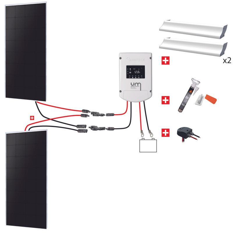 KIT CAMPING-CAR 330W 12V BACK CONTACT (2x165W) MPPT - PANNEAU BACK CONTACT - RÉGULATEUR MPPT