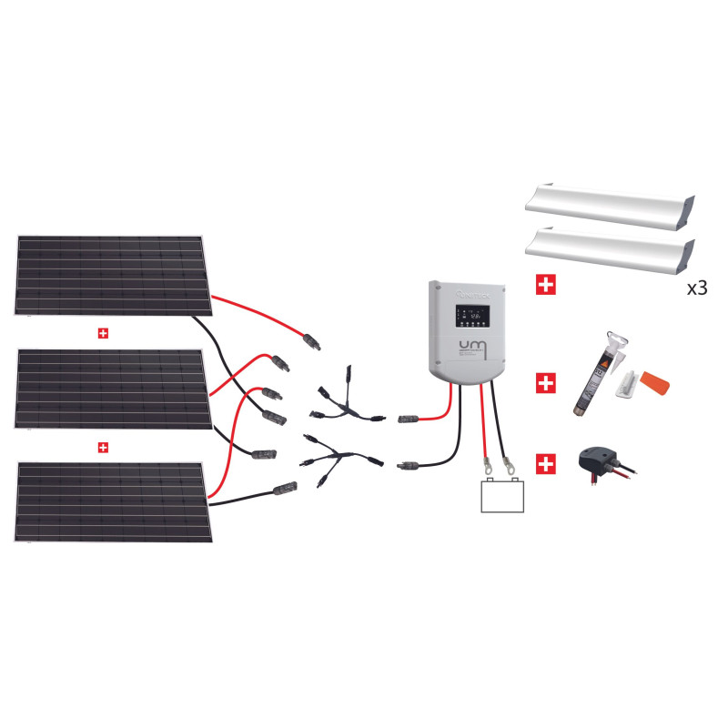KIT CAMPING-CAR 450W 12V (3x150W)  MPPT - PANNEAU STANDARD - RÉGULATEUR MPPT