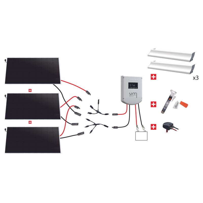 KIT CAMPING-CAR 495W BACK CONTACT 12V (3x165W) MPPT - PANNEAU BACK CONTACT - RÉGULATEUR MPPT