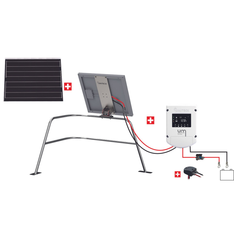 KIT NAUTISME 50W - 12V – PANNEAU MONOCRISTALLIN - MPPT – SUPPORT BALCON