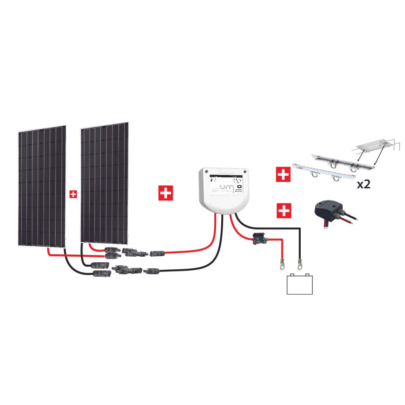 KIT NAUTISME PORTIQUE 200W 12V (2x100W) MPPT - PANNEAU STANDARD - RÉGULATEUR MPPT
